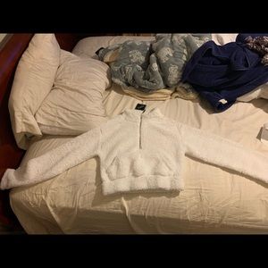 soft white crop sherpa material pullover sweater